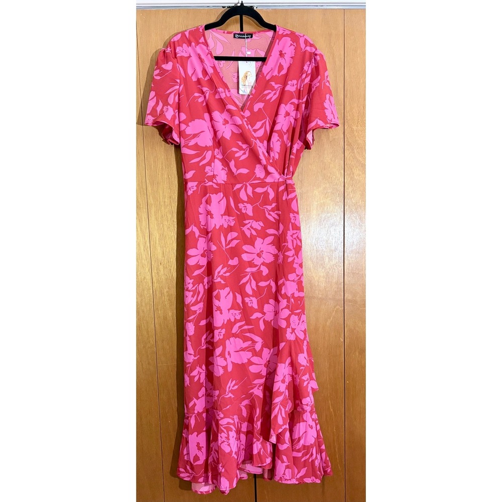 NWT PrettyGarden Chic XL Floral Wrap Maxi Dress Ruffle Short Sleeve Derby Barbie - Picture 5 of 14